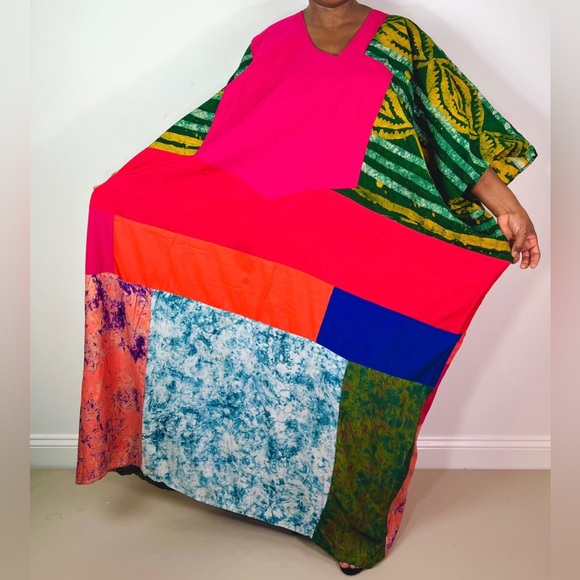 African Print Ankara Multicolor Patchwork Mixed Print Colorful Kaftan Maxi Dress - Picture 3 of 11